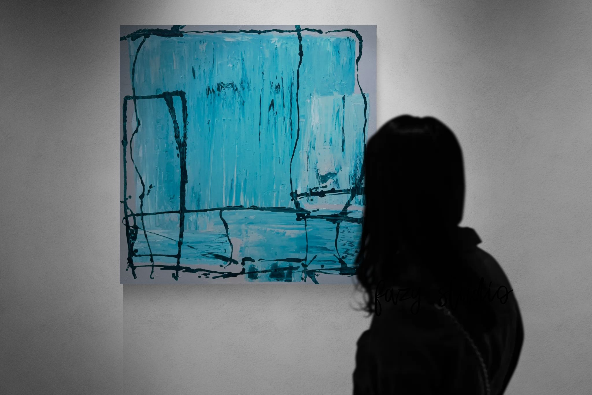 Cyan lattice painting